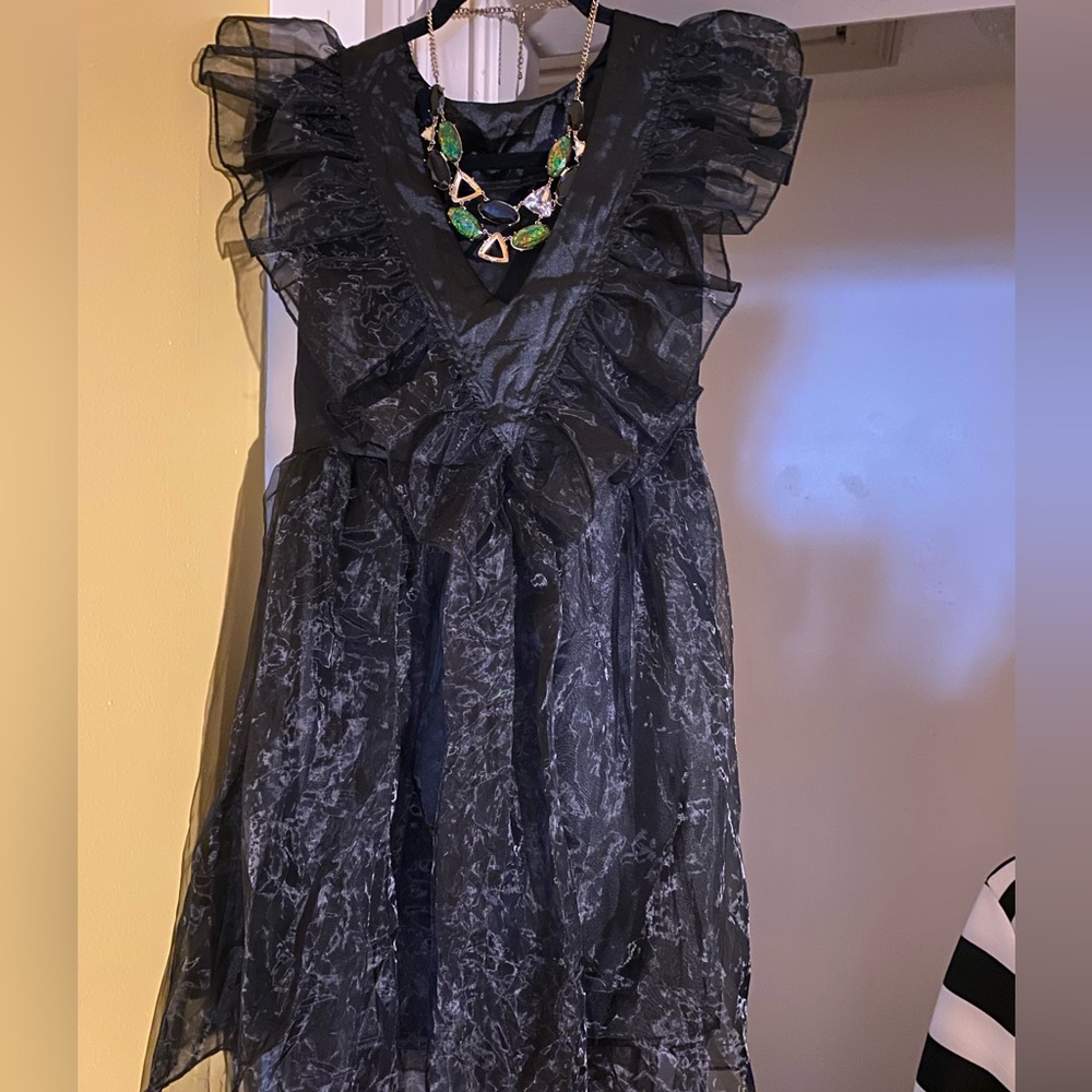Black Ruffle Organza Hi Low Party Dress